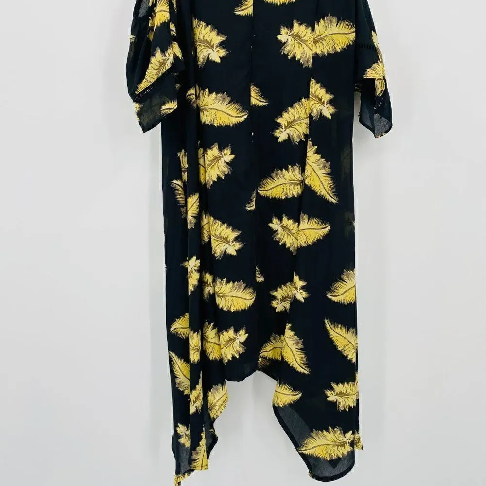 Disney Beauty and the Beast Large Black & Gold Feather Cold Shoulder Mini Dress - Picture 9 of 10